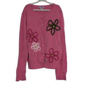 Hartstrings Embroidered Floral Cardigan Girls Size 10/12 Pink Cotton Sweater